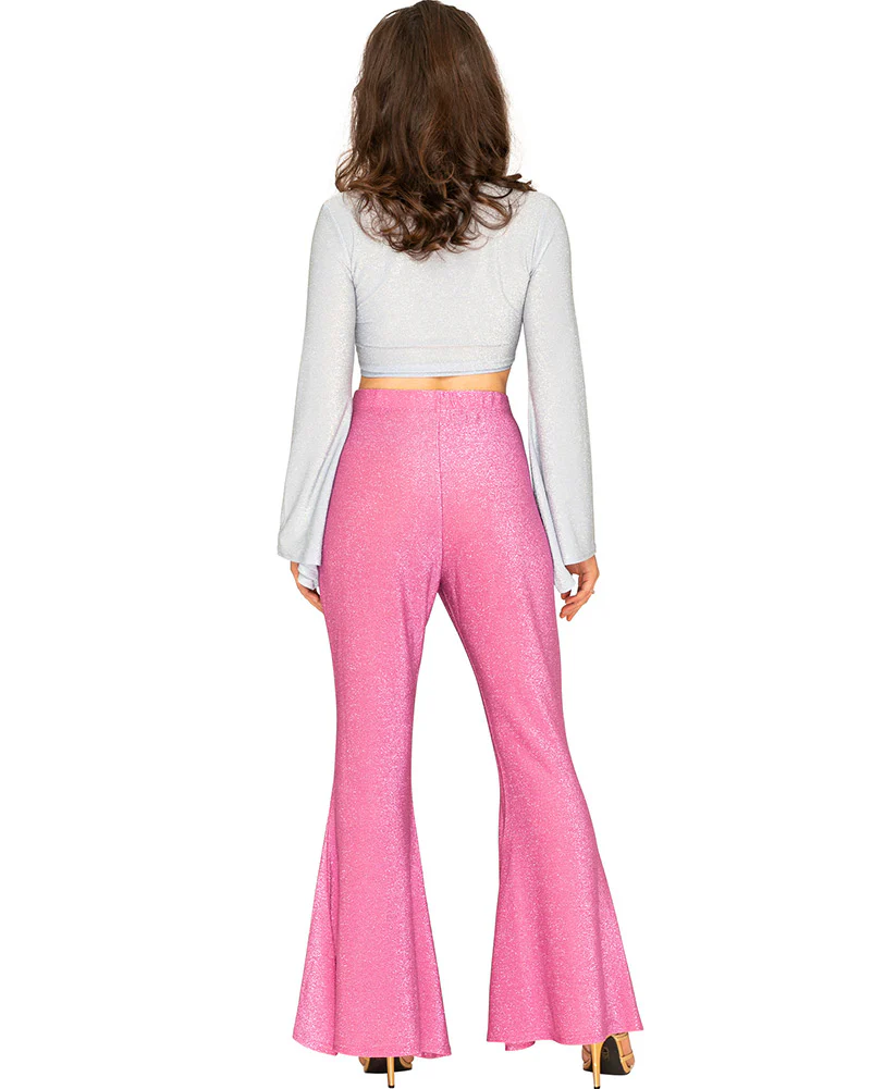 70s Pink Sparkle Disco Fever Womens Flares - Image 4