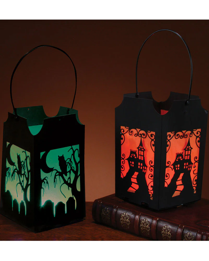 Pop Open Lantern Green Owl and Orange Haunted House Pack of 2