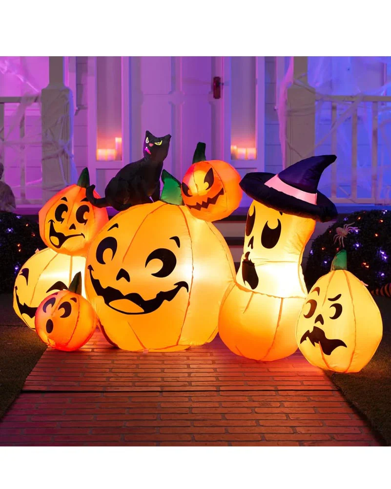 Pumpkins with Black Cat Halloween Inflatable 1.83m - Image 3
