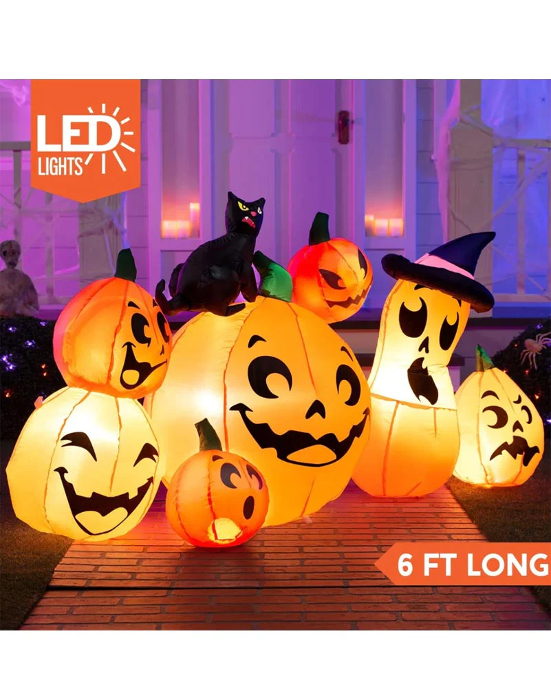 Pumpkins with Black Cat Halloween Inflatable 1.83m - Image 4