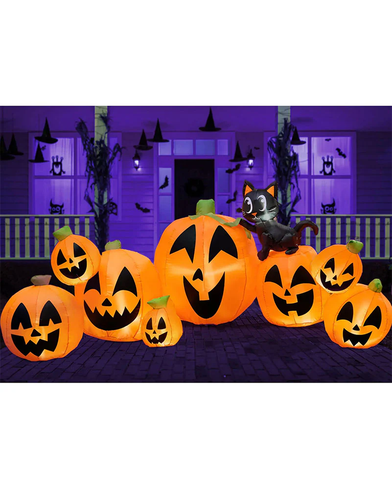 Pumpkins with Witchs Cat Lawn Inflatable 3m
