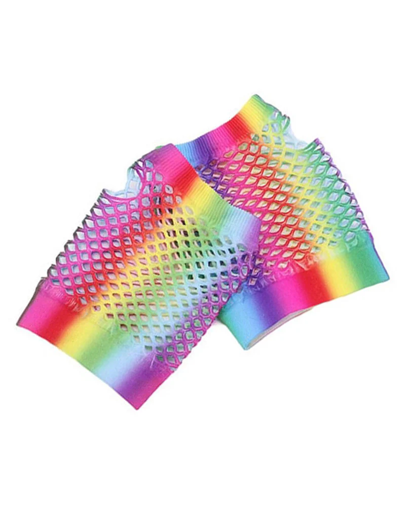 Rainbow Fishnet Gloves - Image 2