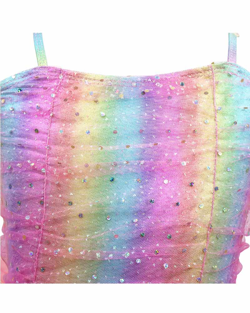 Rainbow Ruched Sparkle Ballet Tutu Dress Girls Costume - Image 3