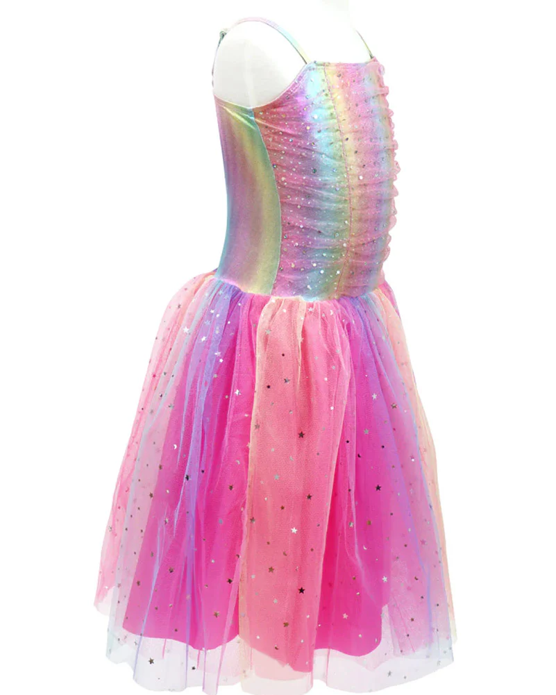 Rainbow Ruched Sparkle Party Dress Girls Costume - Image 2