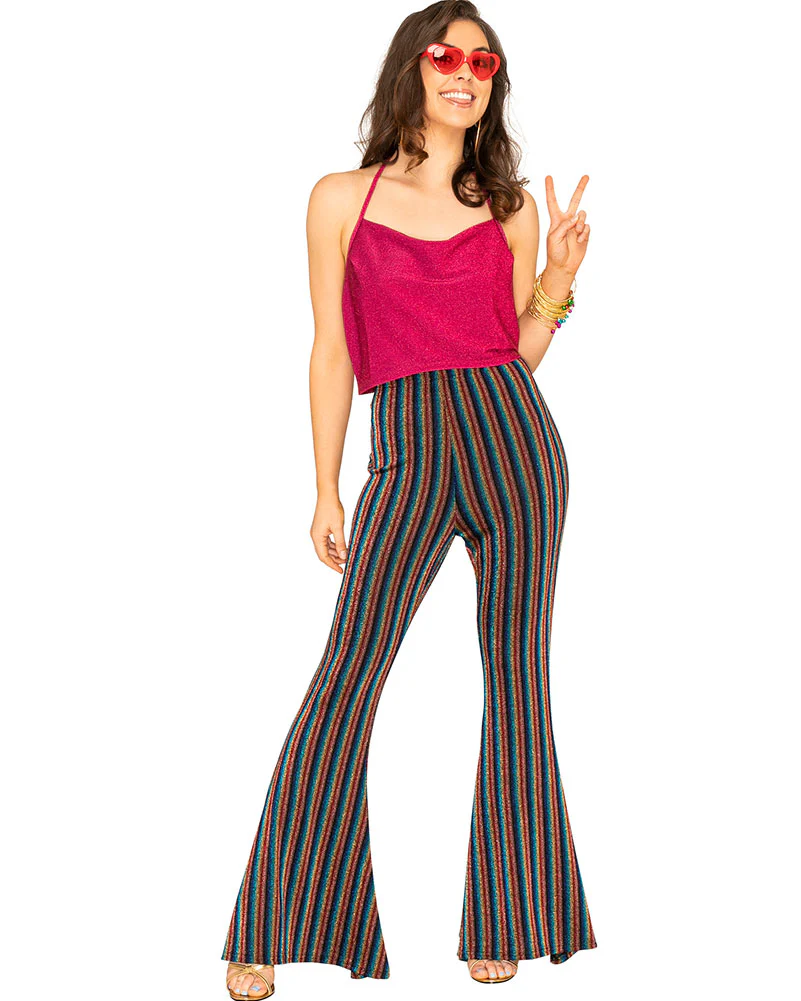 70s Rainbow Sparkle Disco Fever Womens Flares - Image 5