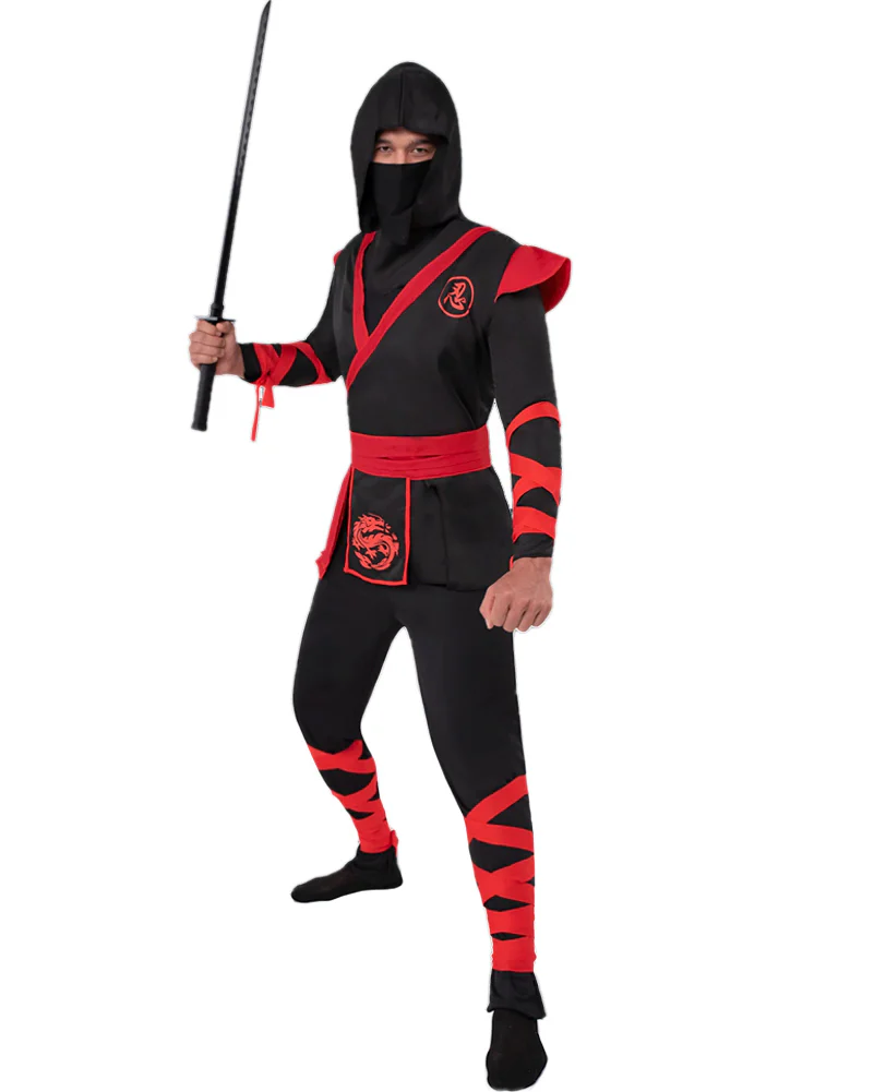 Red and Black Ninja Mens Costume - Image 3