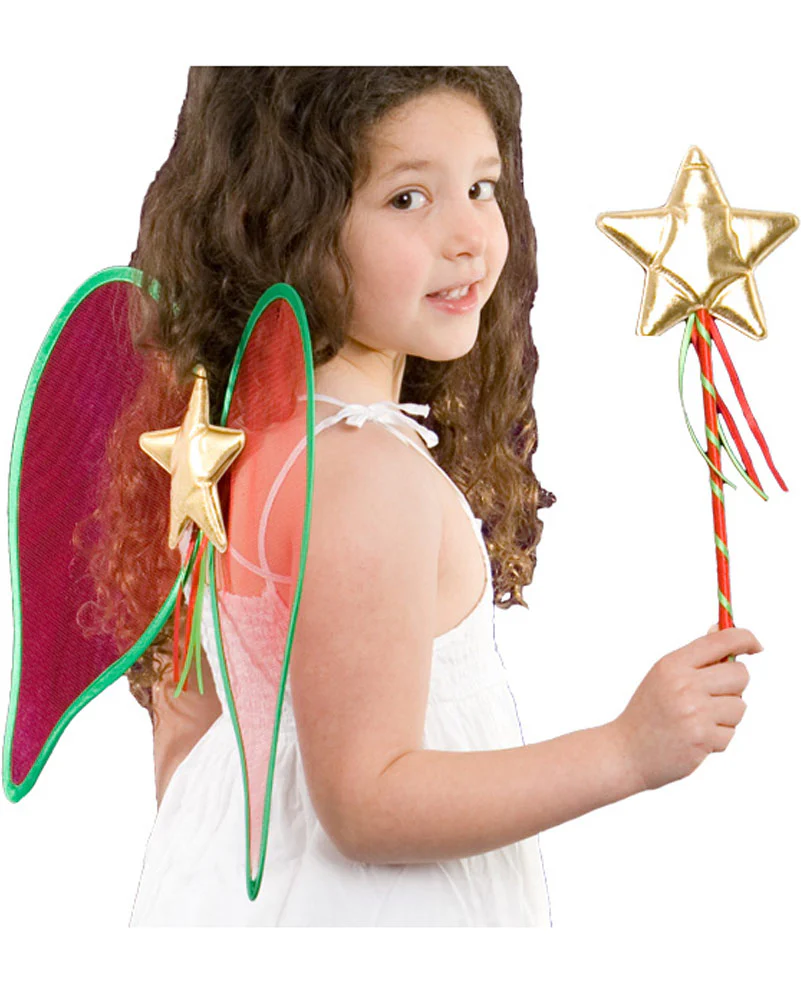 Red and Green Angel Wings and Wand Set Pack of 6