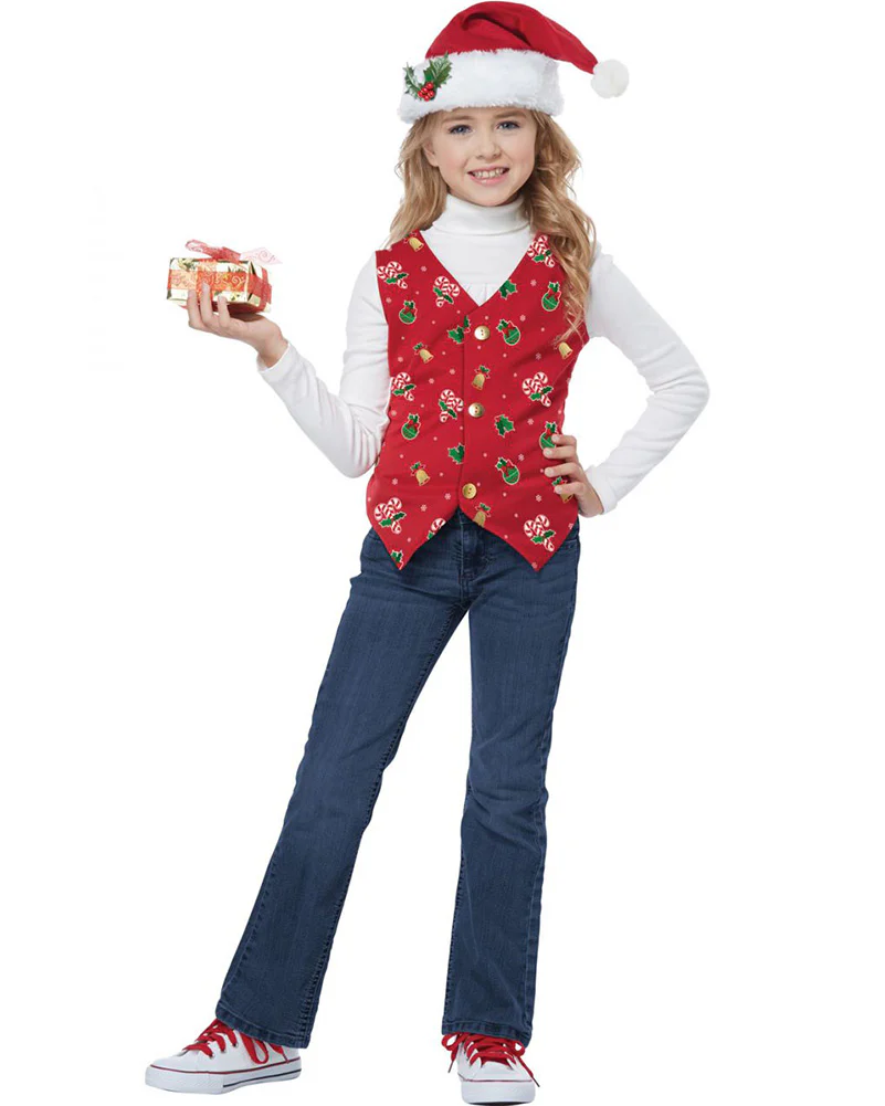 Red Christmas Holiday Vest Kids Christmas Costume - Image 2
