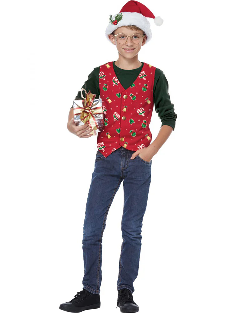 Red Christmas Holiday Vest Kids Christmas Costume - Image 3