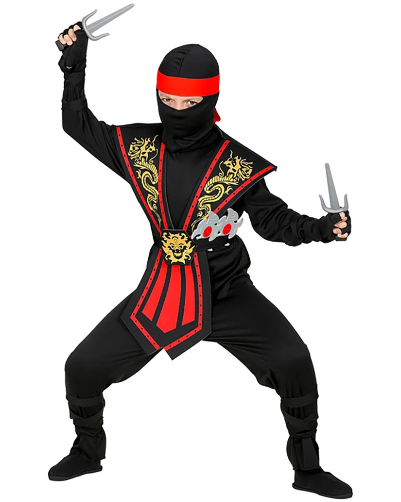 Red Kombat Ninja with Weapons Boys Costume - Image 2
