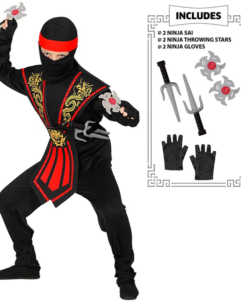 Red Kombat Ninja with Weapons Boys Costume - Image 3