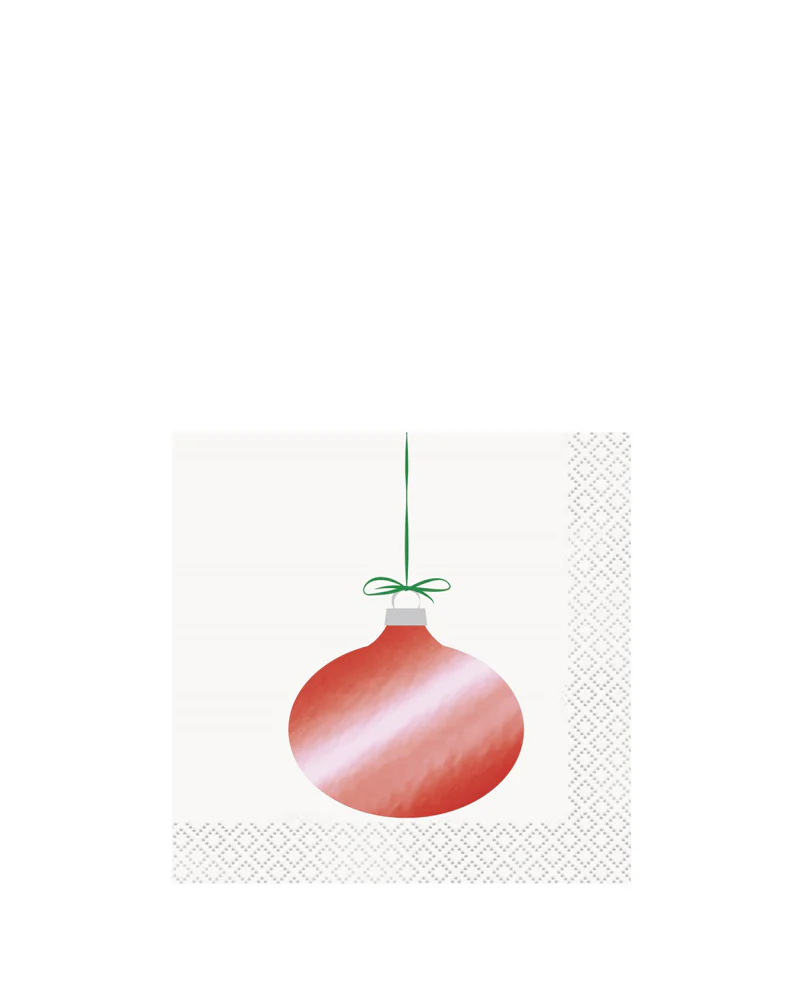 Red Ornament Christmas Beverage Napkins Pack of 16