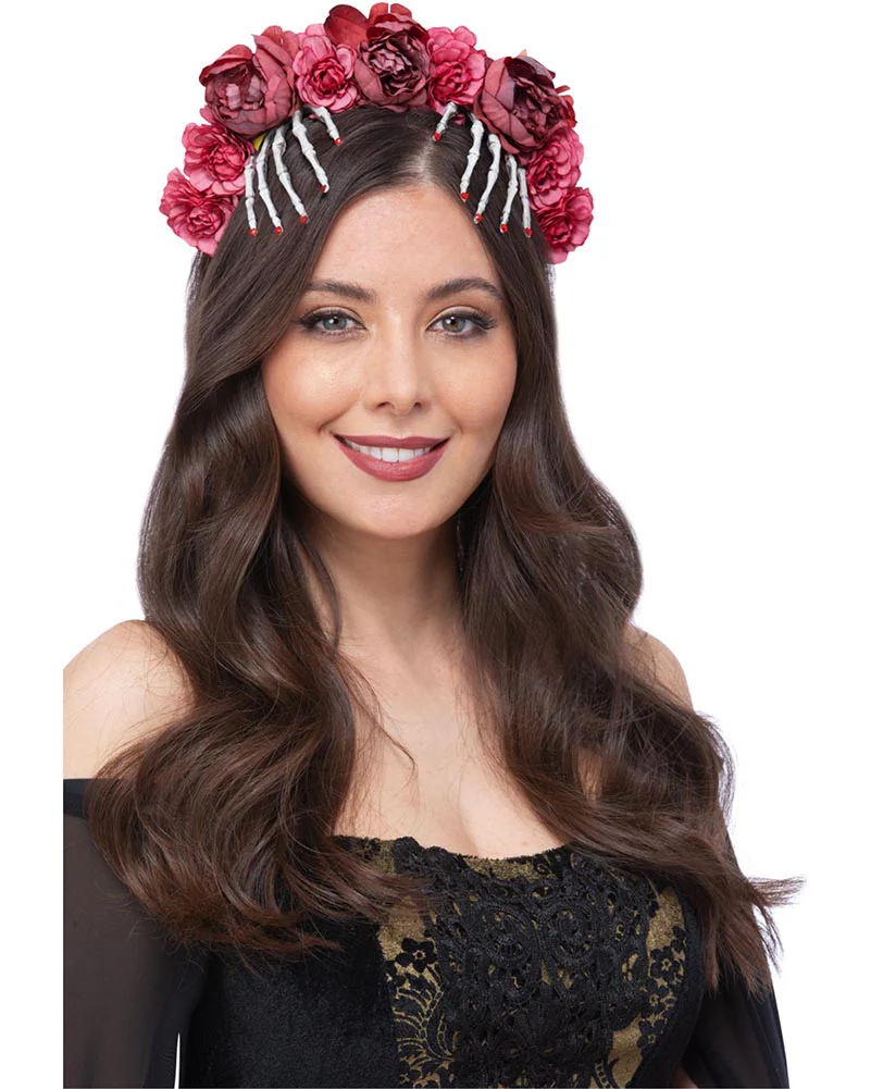 Red Rose and Skeleton Hand Headband