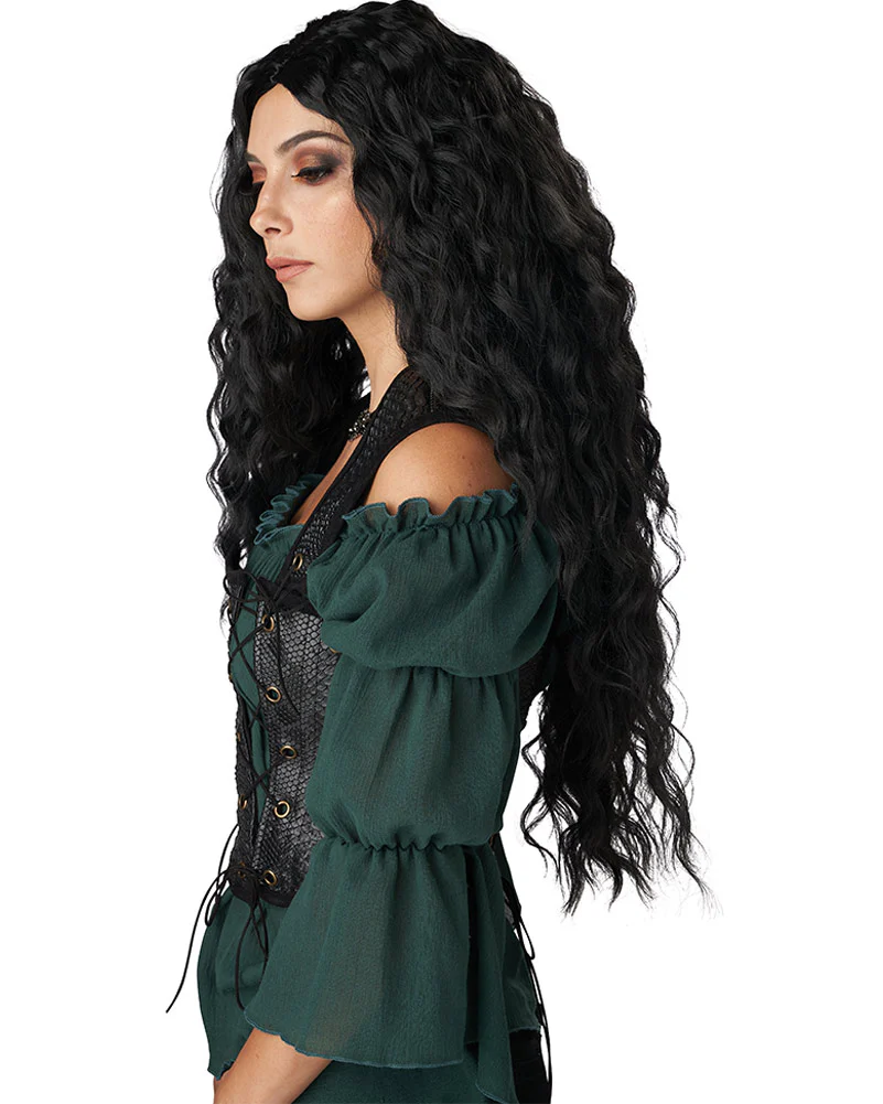 Renaissance Maiden Long Curly Black Wig - Image 2