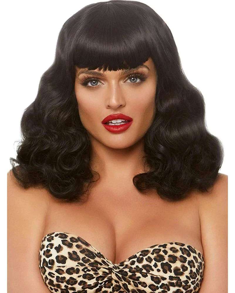 Retro Bangs Short Curly Black Wig - Image 2