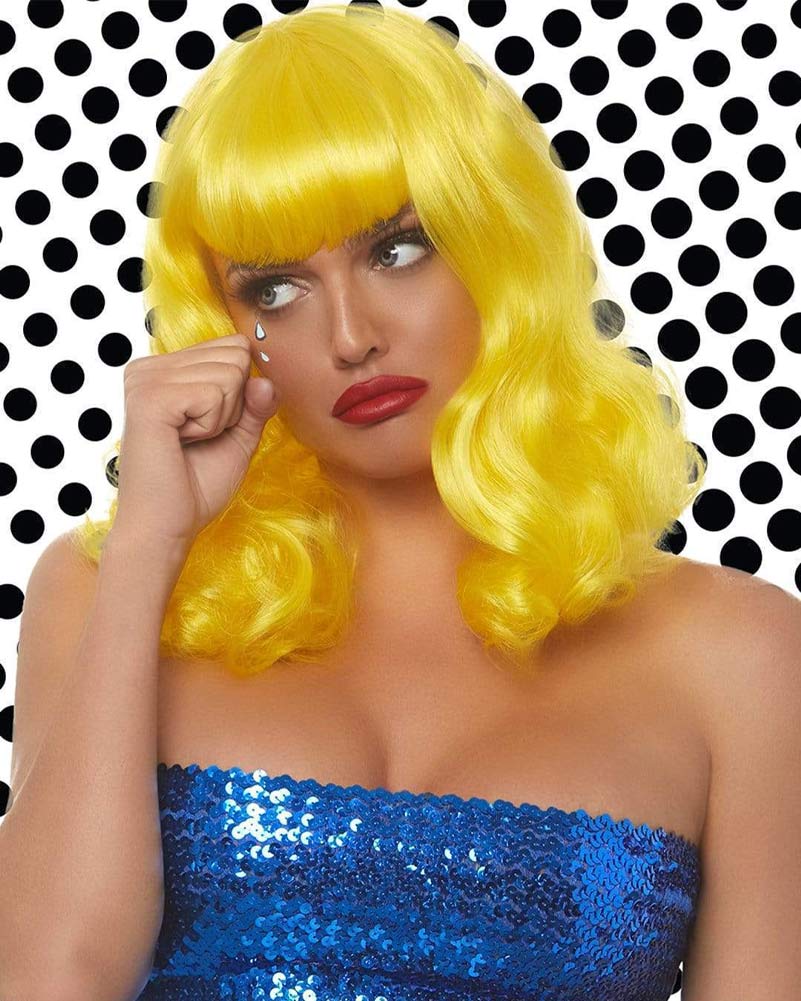 Retro Bangs Short Curly Yellow Wig - Image 3