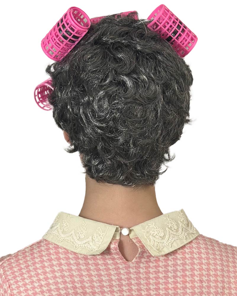 Retro Housewife Short Grey Wig with Curlers - Image 4
