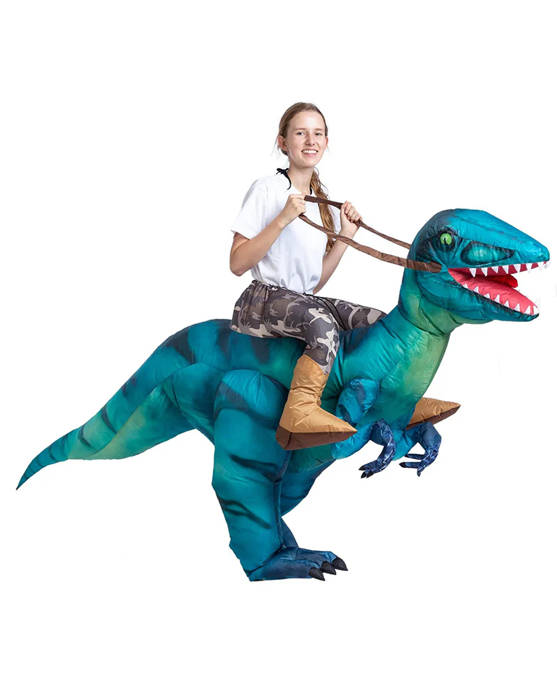 Riding A Blue Raptor Inflatable Adult Costume - Image 2