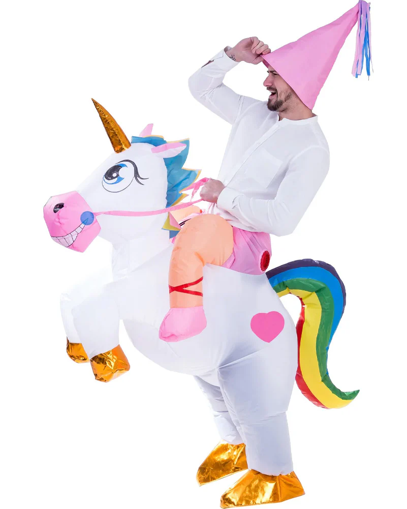 Riding A White Unicorn Inflatable Adult Book Week Costume - Image 2