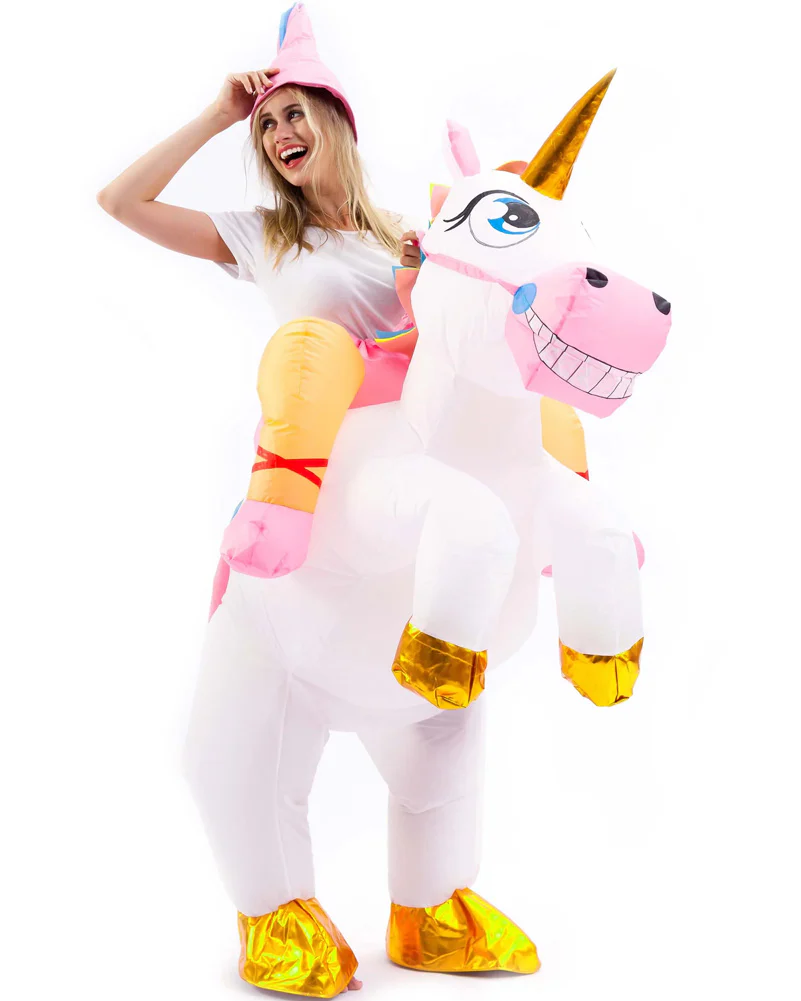 Riding A White Unicorn Inflatable Adult Book Week Costume - Image 3