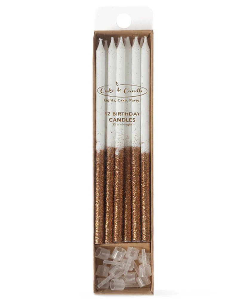 Rose Gold Glitter Dipped Cake Candles Pack of 12