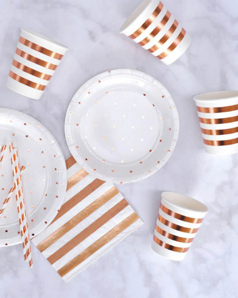 Rose Gold Spots 18cm Paper Plates Pack of 10 - Image 3