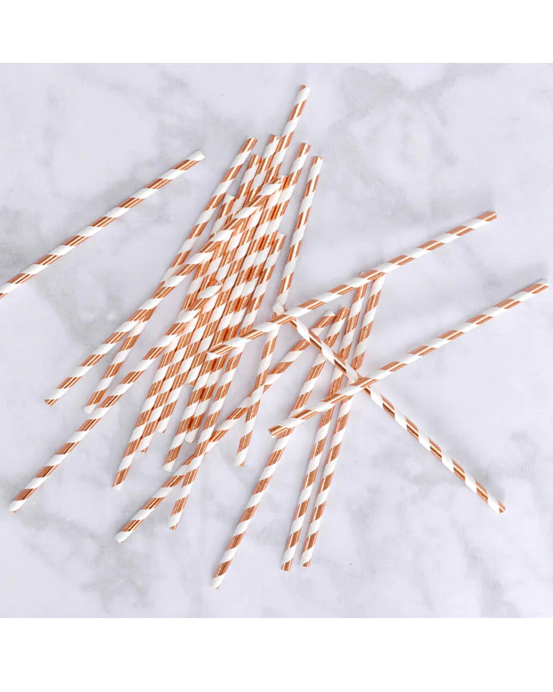 Rose Gold Stripe Straws Pack of 25