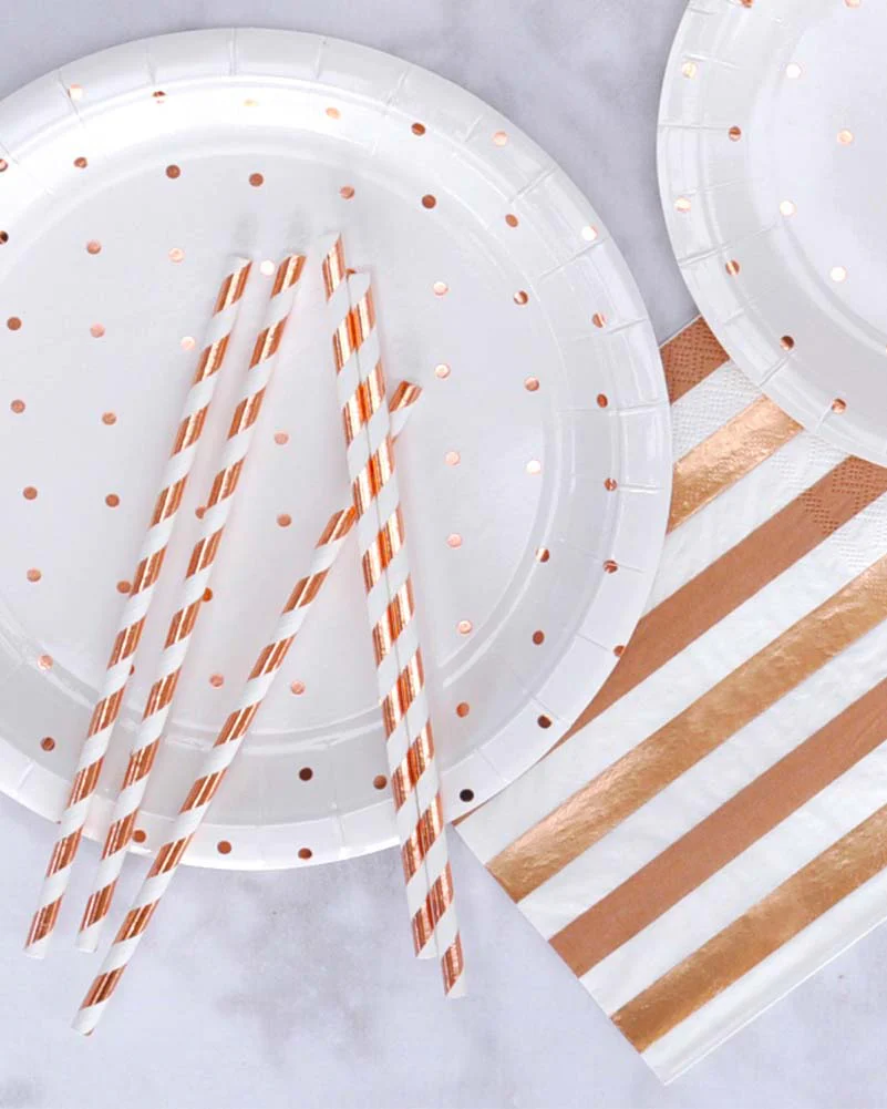 Rose Gold Stripe Straws Pack of 25 - Image 3
