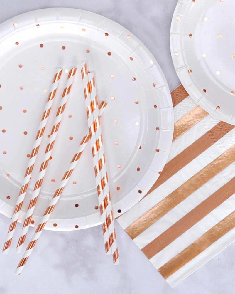 Rose Gold Stripes and Dots Cocktail Napkins Pack of 20
