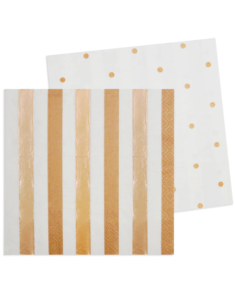 Rose Gold Stripes and Dots Cocktail Napkins Pack of 20 - Image 2