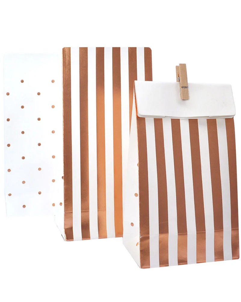 Rose Gold Stripes and Dots Lolly Bags Pack of 10 - Image 2