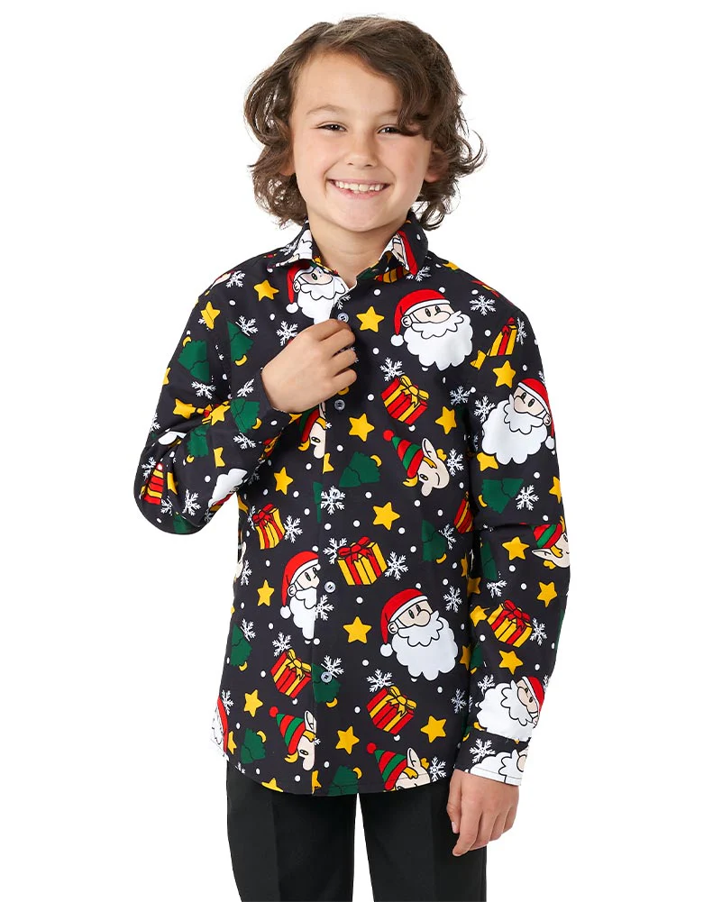 Santa Elves Black Boys Suitmeister Shirt - Image 3