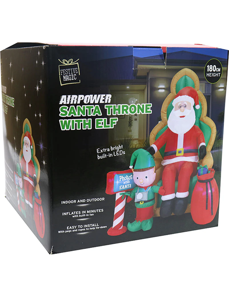Santa On Chair With Elf Christmas Lawn Inflatable Decoration 1.8m - Image 3