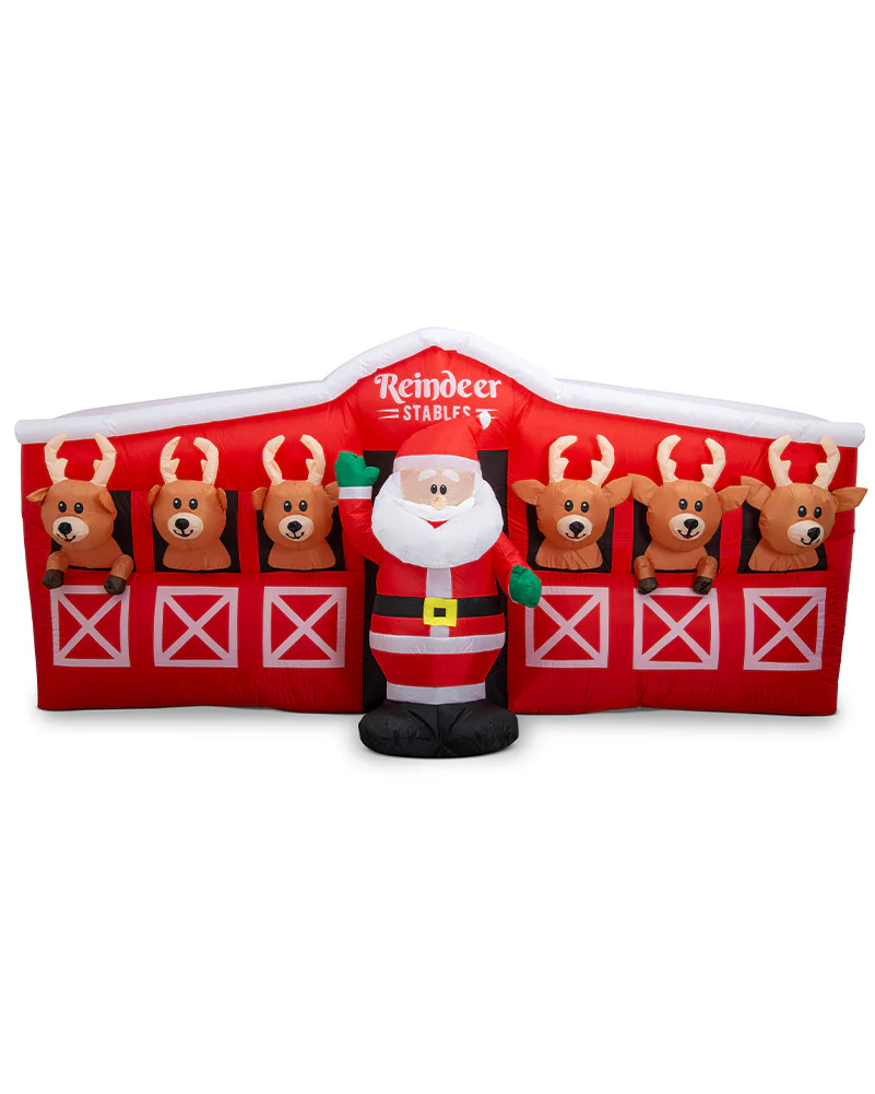 Santa Reindeers Stable Inflatable Christmas Decoration 2.6m - Image 2