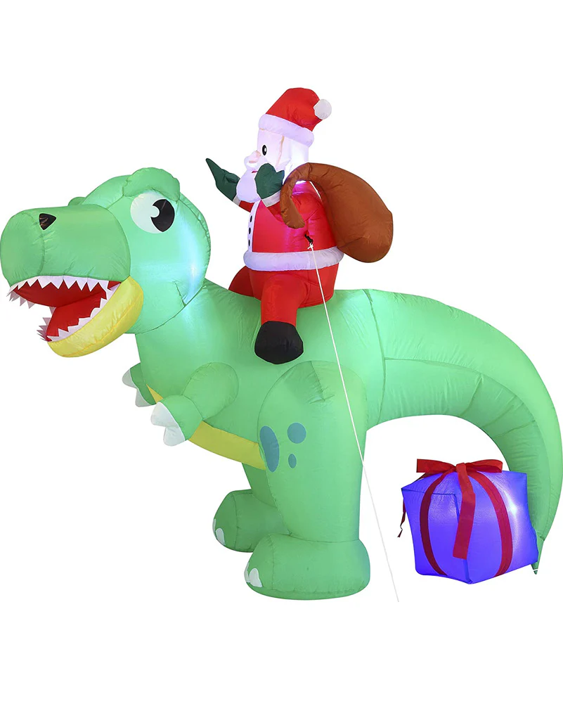 Santa Riding a Dinosaur Christmas Lawn Inflatable 1.8m - Image 2