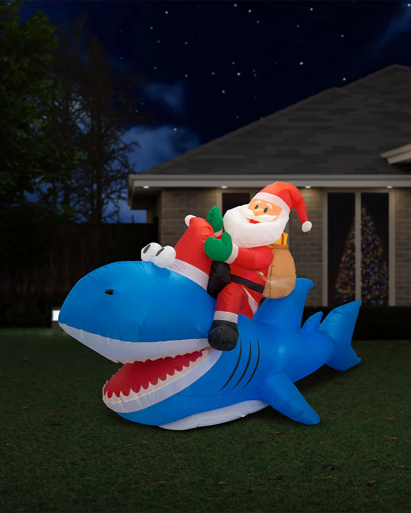 Santa Riding Shark Inflatable Christmas Decoration 2.5m - Image 5