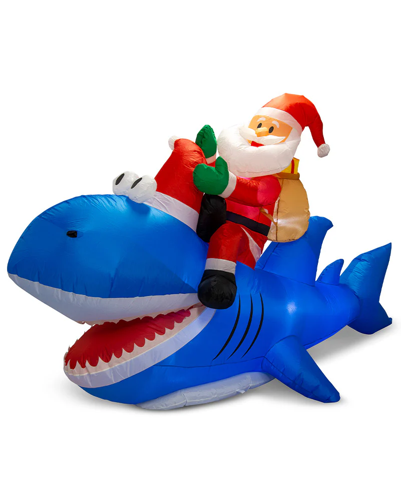 Santa Riding Shark Inflatable Christmas Decoration 2.5m - Image 7