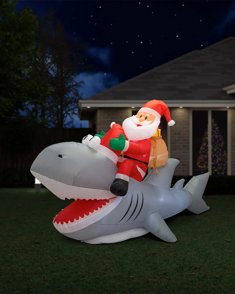 Santa Riding Shark Inflatable Christmas Decoration 2.5m - Image 8