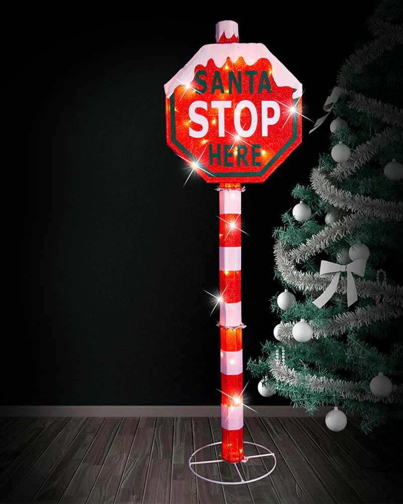 Santa Stop Here Christmas LED Mesh Pole 1.5m - Image 2