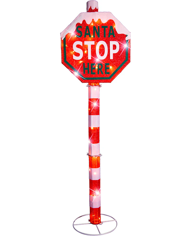 Santa Stop Here Christmas LED Mesh Pole 1.5m - Image 3