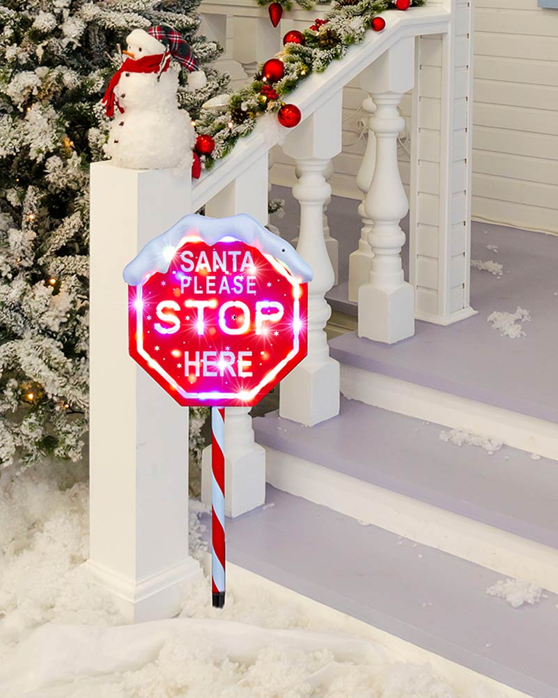 Santa Stop Here Sign Multi Base LED Christmas Lawn Decoration 1m - Image 2