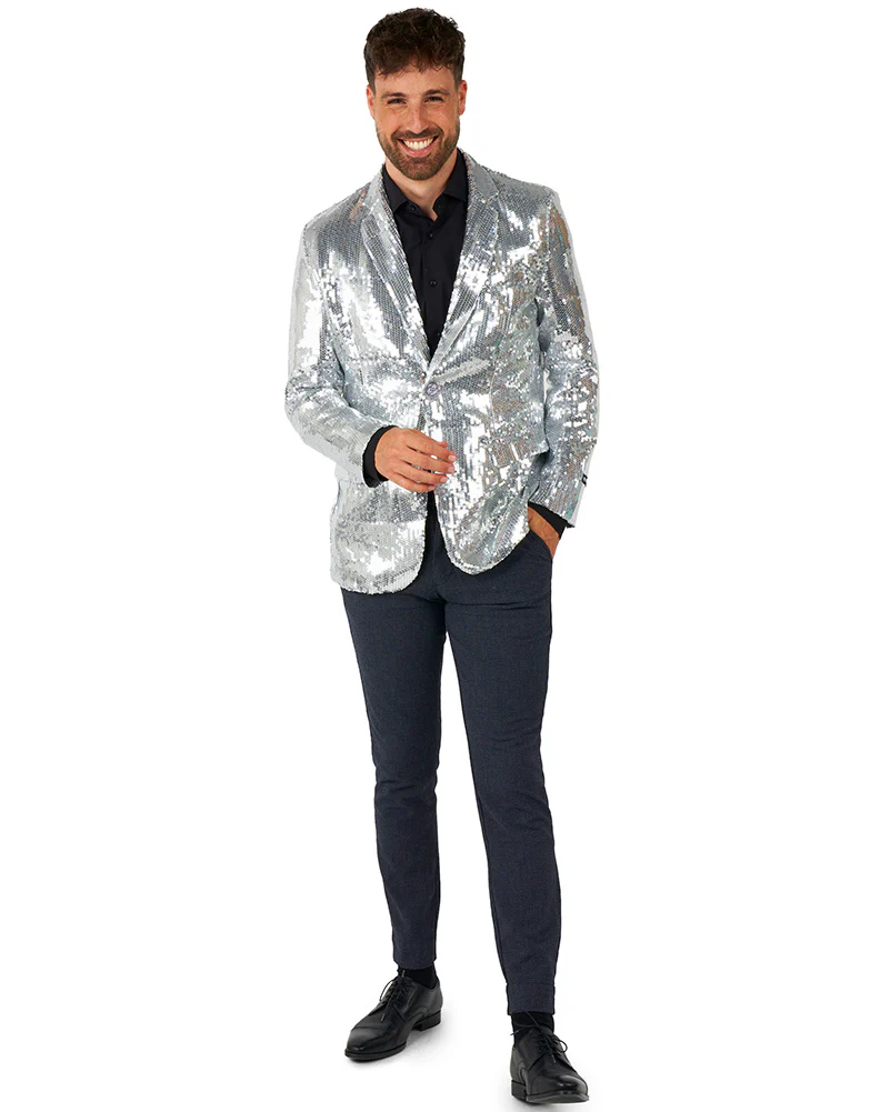 70s Sequins Silver Mens Suitmeister Jacket - Image 4