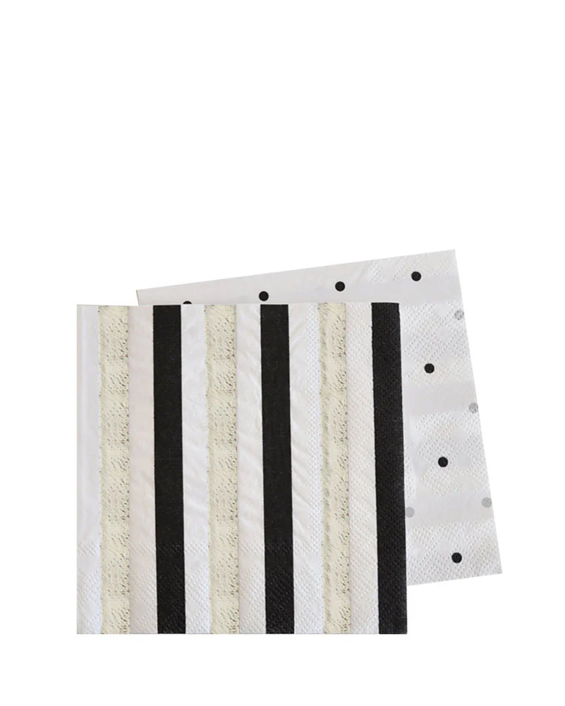 Silver and Black Stripe and Dots Beverage Napkins Pack of 20 - Image 2