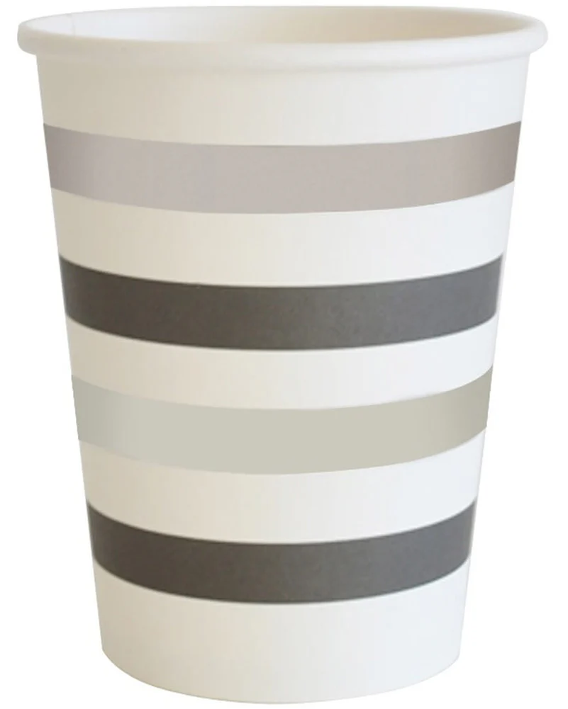 Silver and Black Stripes 300ml Cups Pack of 10