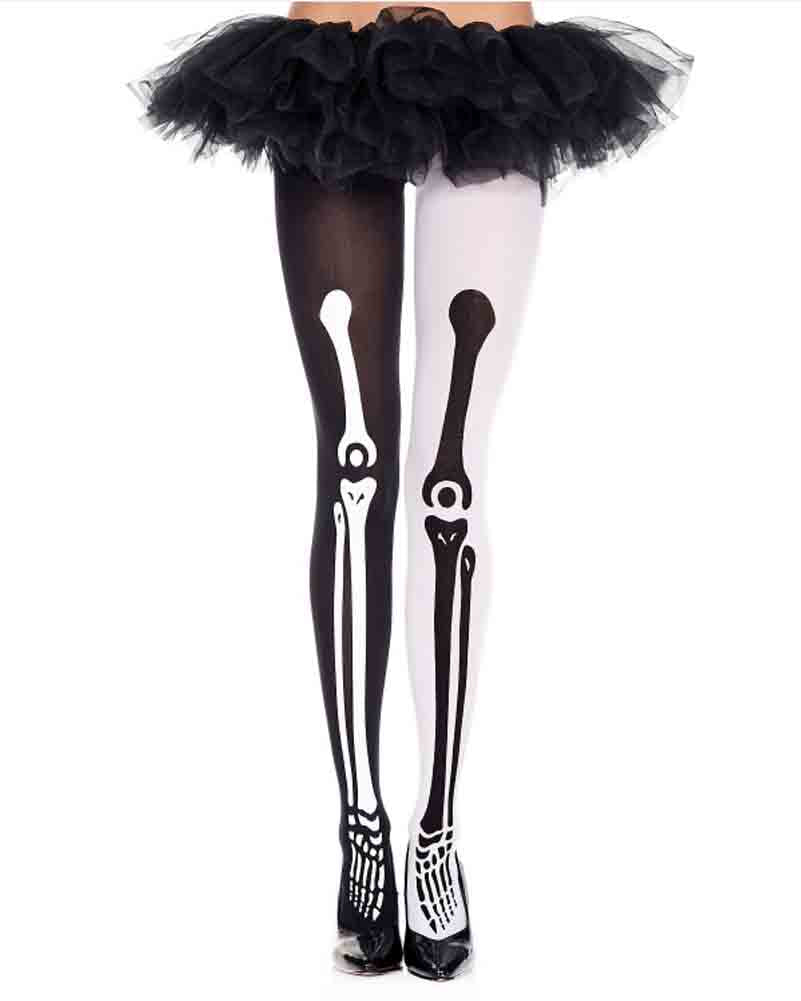 Skeleton Mismatch Print Pantyhose
