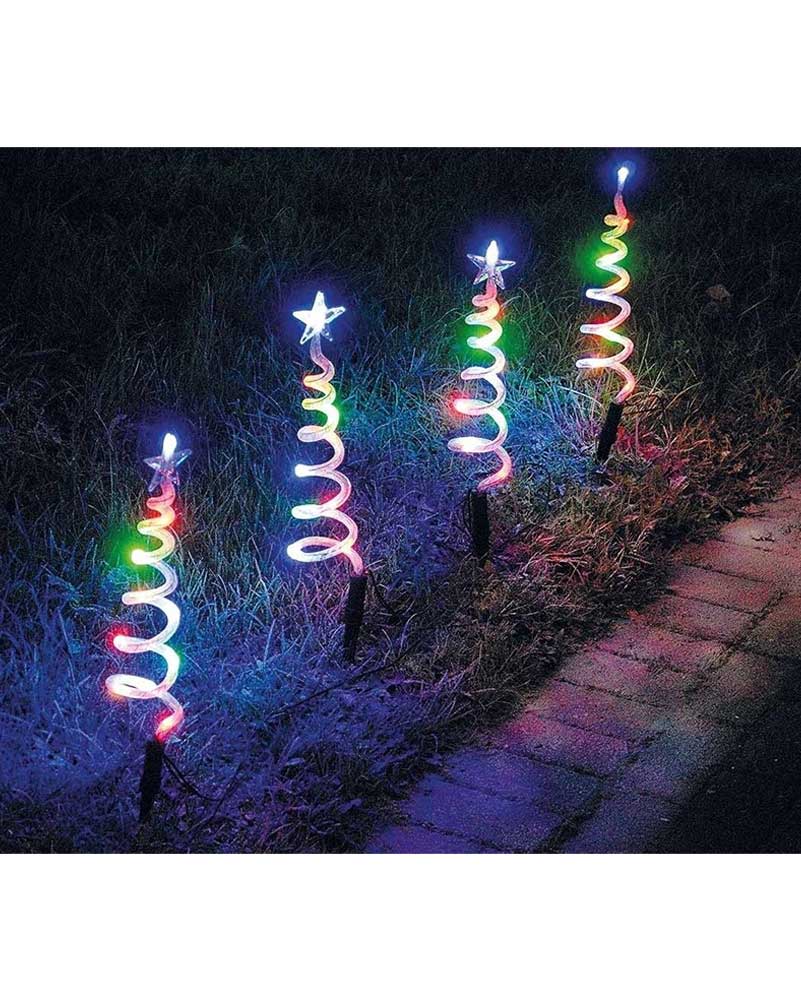 Solar Mesh Spiral Tree Multi-Coloured Christmas LED Path Lights Pack of 4 - Image 2