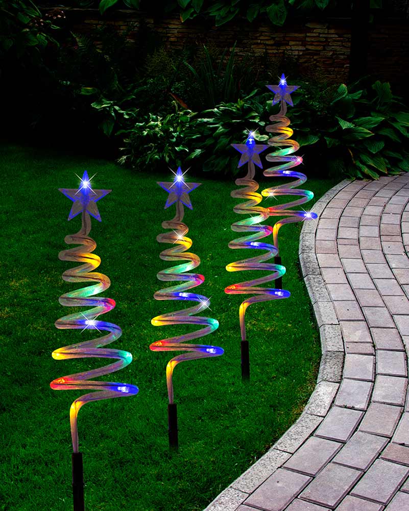 Solar Mesh Spiral Tree Multi-Coloured Christmas LED Path Lights Pack of 4 - Image 3