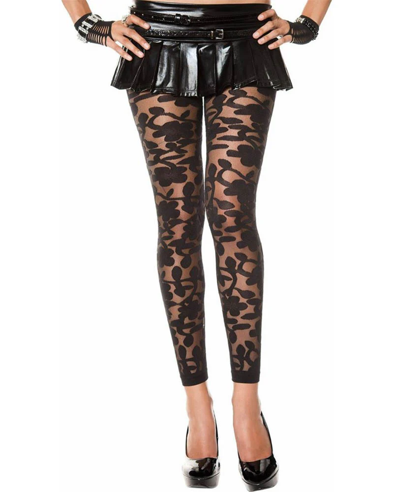 Spandex Sheer Woven Floral Design Footless Leggings