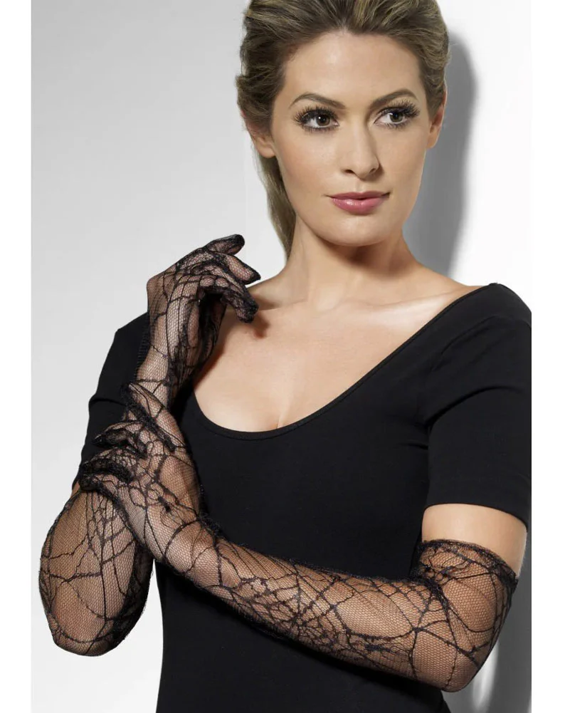 Spiderwebs Black Lace Gloves - Image 2