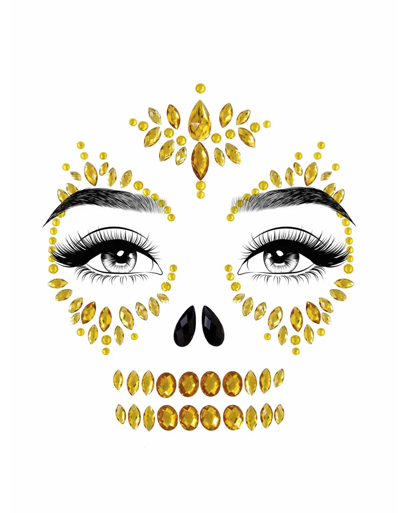 Sugar Skull Adhesive Face Jewels Sticker - Image 2